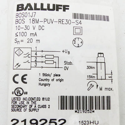 BALLUFF BOS 18M-PUV-RE30-S4