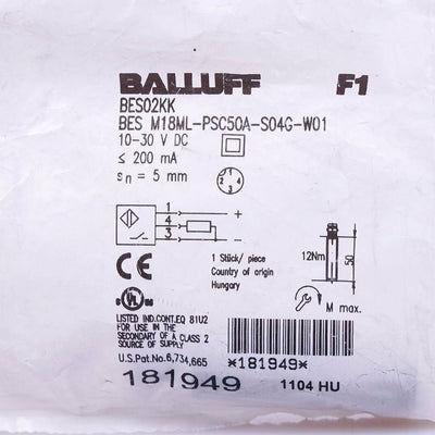 BALLUFF BES M18ML-PSC50A-S04G-W01